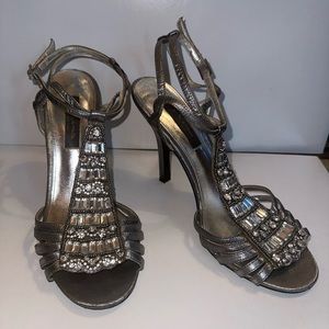 Silver sparkles, glitter heels 8.5